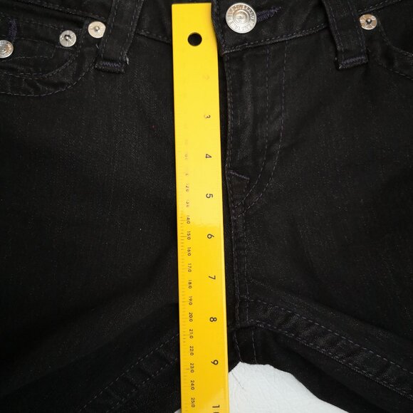 True Religion Ladies Size 31 Black World Tour Skinny Jeans w/ Purple Stitching - Picture 12 of 13